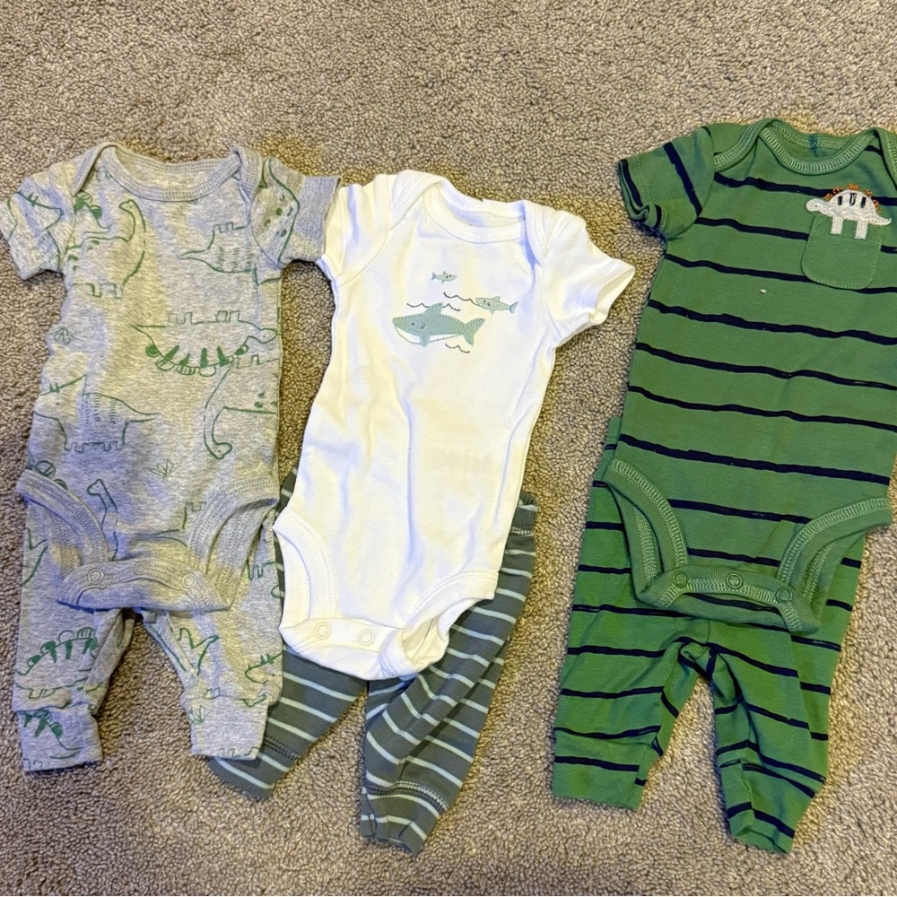 Green and Gray Dinosaur Baby Onesie Set